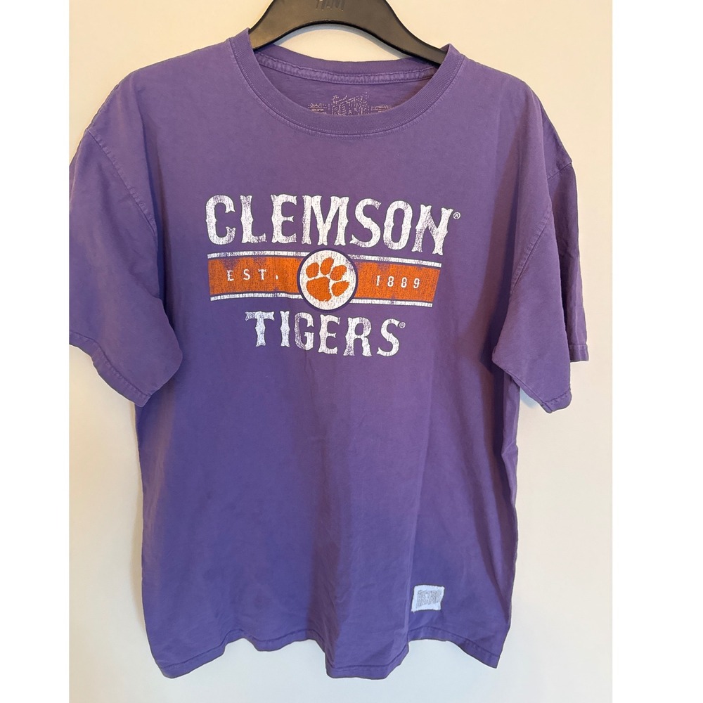 Original Retro Brand Clemson Tigers Purple Graphic T-Shirt Mens Large Distressed